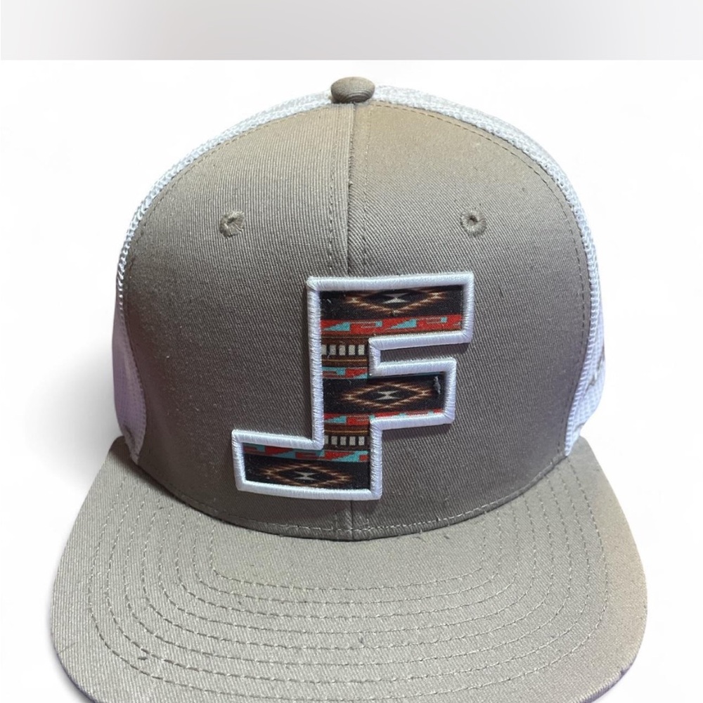 Tan Lane Frost Trucker Hat with Patterned Logo